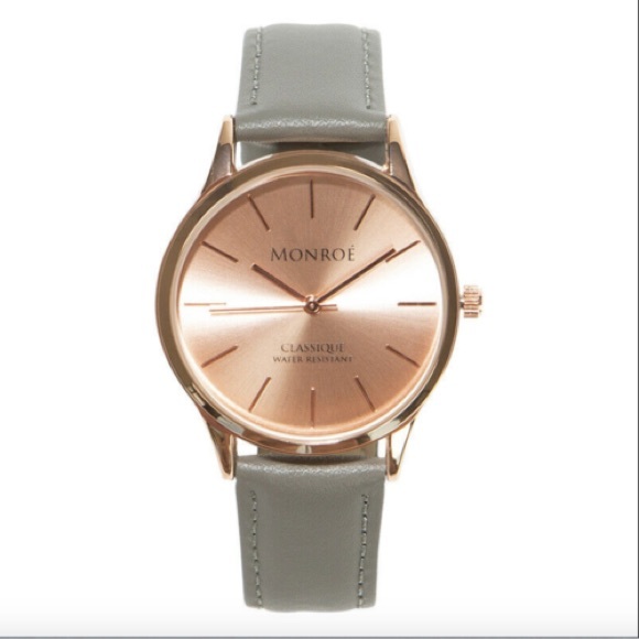 NIB - Monroe Solerose Charcoal Leather Watch - Picture 4 of 13